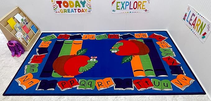 Let's Book It Reading Rug, 7'6" x 12', Multicolored, Educational Classroom Rug, Kids Learning Play Mat | Area Rug for Bedroom or Playroom