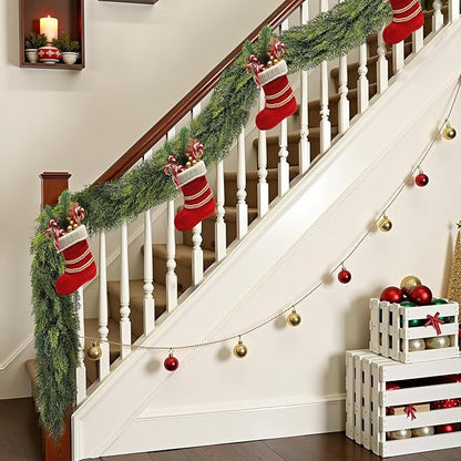 9 ft Christmas Garland, Cedar Garland, Real Touch Cypress Garlands, Green Artificial Greenery Garland for Mantel Indoor Outdoor Christmas Decorations