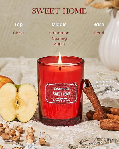 M&SENSE Cinnamon Apple Scented Candles, Christmas Candle 8.8 oz Glitter Jar Candles, Holiday Candles Gifts for Women, Strong Scented Natural Soy Candle for Christmas Home Decor, 50 Hours Long Burning
