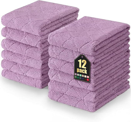 Homaxy 12 Pack Dish Towels for Kitchen (10 x 20 Inches, Purple), Super Soft and Absorbent Coral Velvet Dish Cloths for Washing Dishes, Nonstick Oil Fast Drying Microfiber Cleaning Cloth