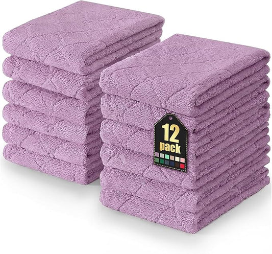 Homaxy 12 Pack Dish Towels for Kitchen (10 x 20 Inches, Purple), Super Soft and Absorbent Coral Velvet Dish Cloths for Washing Dishes, Nonstick Oil Fast Drying Microfiber Cleaning Cloth