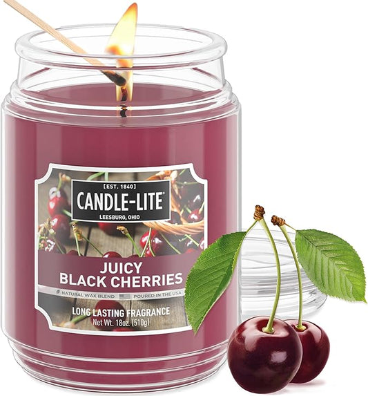 Candle-lite Scented Candles, Juicy Black Cherries, 18 oz Jar, Proudly Poured in The USA, Aromatherapy Candle, Single-Wick with 110 Hours of Burn Time, Perfect for Creating an Inviting Ambiance