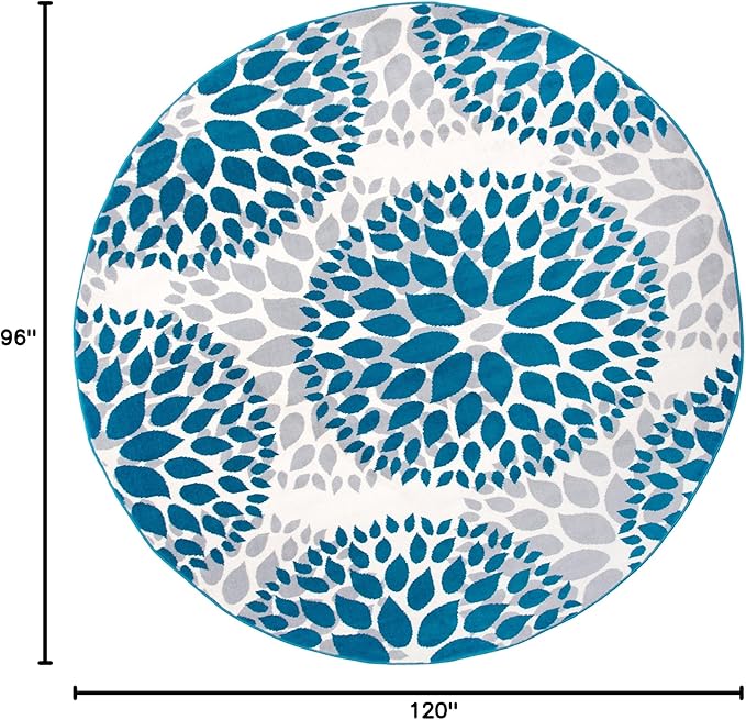 Rugshop Modern Blue Floral Circles Design Area Rug – Elegant Non-Shedding, 6'6" Round for Living Room, Bedroom, Dining Room, Kitchen