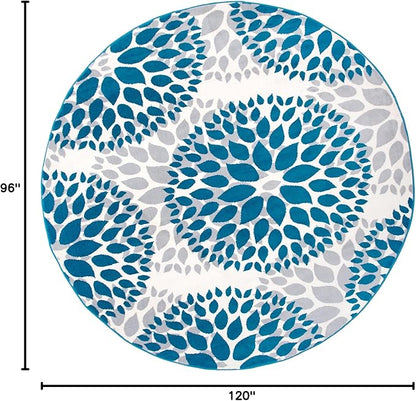 Rugshop Modern Blue Floral Circles Design Area Rug – Elegant Non-Shedding, 6'6" Round for Living Room, Bedroom, Dining Room, Kitchen