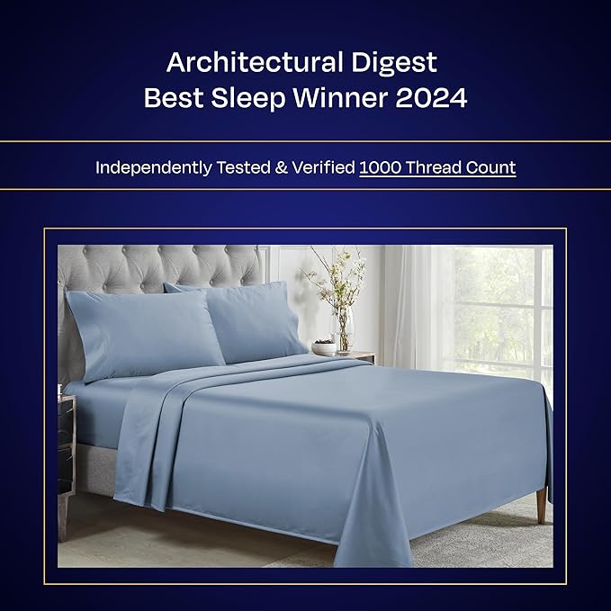 California Design Den King Sheets Set - Luxury 1000 Thread Count Sateen, Thick and Natural 100% Cotton Bed Sheet Set, Deep Pockets, Soft, Breathable and Durable Bedding - Blue