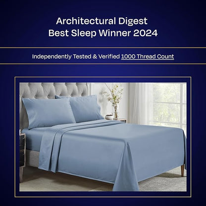 California Design Den King Sheets Set - Luxury 1000 Thread Count Sateen, Thick and Natural 100% Cotton Bed Sheet Set, Deep Pockets, Soft, Breathable and Durable Bedding - Blue