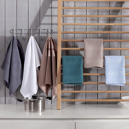 QUILTINA Dish Towels Set,100% Cotton Waffle Weave Kitchen Towels 12 Pack,17 x 25 Inches Dish Towels for Kitchen,Ultra Soft Dish Drying (White, Gray, Light Khaki, Light Blue, Dark Green, Brown)