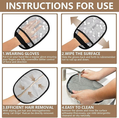 Pet Grooming Gloves Reusable Dog & Cat Hair Remover for Furniture, Car Interiors Multi-Surface Deshedding Tool for Carpets, Bedding & Home Cleaning