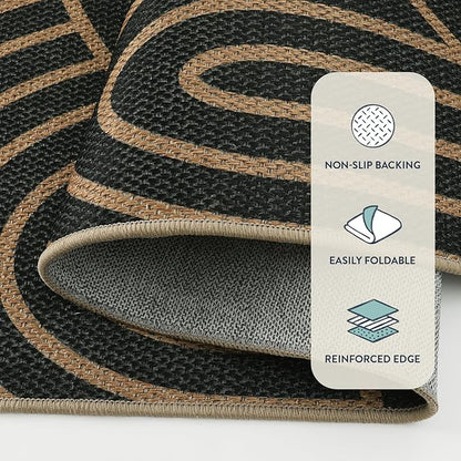 Lahome Modern Rainbow Easy Jute Carpet, Washable 5x7 Area Rugs for Living Room Black Farmhouse Dining Room Rug, Contemporary Natural Throw Mat Non Slip Floor Carpet for Office RV Patio
