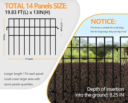 KYATE 14 Panels Dog Digging Fence Barrier, 19.83ft(L) X 13in(H) Animal Barrier Fences, No Dig Defense Rabbits Fencing for Garden Outdoor Yard Deck Bottom Blocke