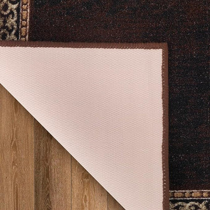 Antep Rugs Alfombras Bordered Modern 2x10 Non-Slip (Non-Skid) Low Pile Rubber Backing Indoor Area Runner Rug (Brown, 2' x 10')