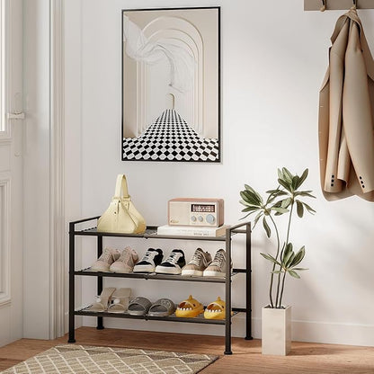 3 Tier Shoe Rack for Closet,Adjustable Metal Shoe Storage Organizer Utility Shelf for Entryway, Dorm Room,Bedroom,Heavy Duty Shelf (Black, 3 Tier)