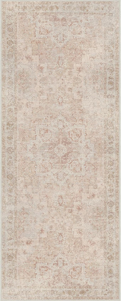 GENIMO 2x5 Runner Rugs for Hallway, Machine Washable Non Slip Vintage Rugs, Low Pile Lightweight Soft Print Rug for enrtyway, Corridor, Home Office, Kitchen, Light Pink