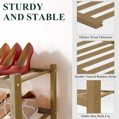 Smiry Bamboo Shoe Rack for Closet, 2 Tier Wooden Stackable Shoe Organizer, Free Standing Shoes Storage Shelf for Entryway, Front Door Entrance, Walnut
