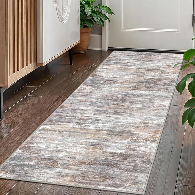KOZYFLY Kitchen Runner Rug for Hallway Non-Slip Modern Abstract Runner Rug 2x5 Multi Grey, Washable Carpet Runner Laundry Room Mat with Soft Low Pile for Entryway Bathroom Bedroom Kitchen
