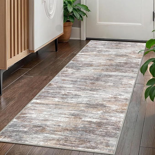 KOZYFLY Kitchen Runner Rug for Hallway Non-Slip Modern Abstract Runner Rug 2x5 Multi Grey, Washable Carpet Runner Laundry Room Mat with Soft Low Pile for Entryway Bathroom Bedroom Kitchen