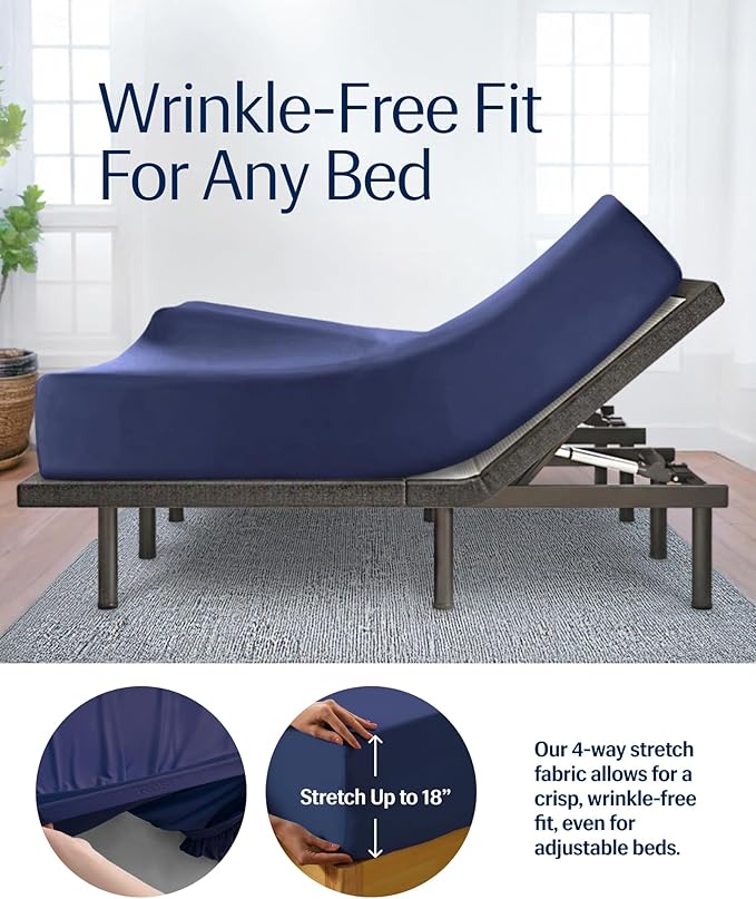 REST® Evercool®+ Cooling Sheet Set, Full Size, Midnight Blue, Breathable Bed Sheets for Hot Sleeper and Night Sweats, with Pillowcases, with Ionic+ Self-Cleaning Silver Yarn for Sensitive Skin, 4PCS