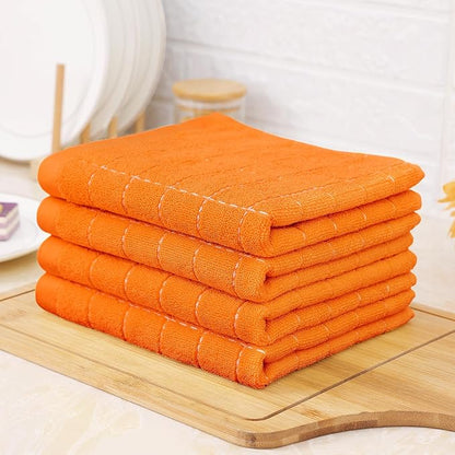 Homaxy 100% Cotton Terry Kitchen Towels(Orange, 13 x 28 inches), Checkered Designed, Soft and Super Absorbent Dish Towels, 4 Pack