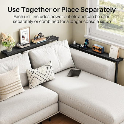 Kitstorack 2-Pack Black Narrow Console Table Behind Couch, Adjustable Height (25"-33") & 2 Power Outlets, Skinny Entryway Sofa Table 5.9" Deep x 79" Long, Split Design for Separate Use
