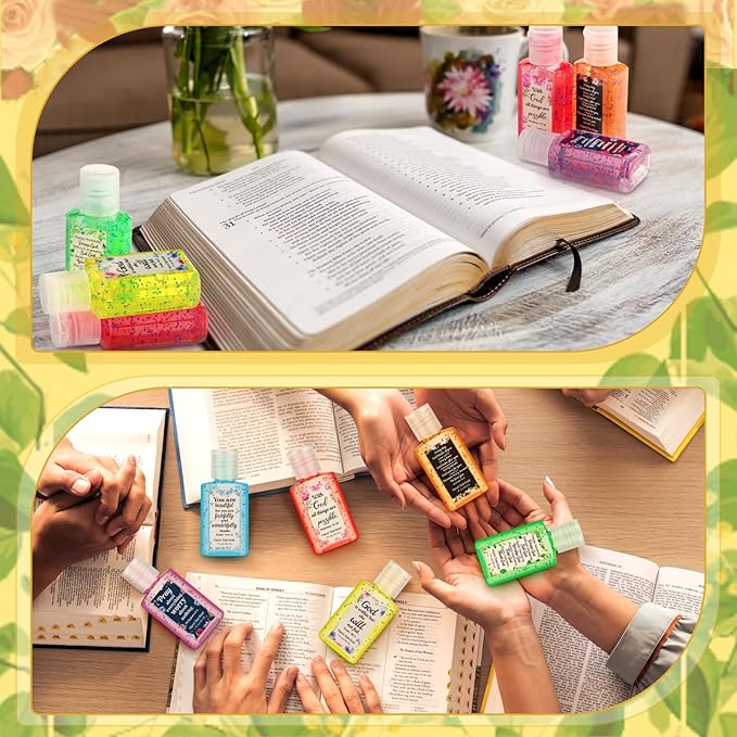 Frienda 24 Set Christian Hand Sanitizer Gift Religious Christian Gifts for Women Christmas Bible Verse Mini Hand Sanitizer Travel Size Bulk with Scripture for Church Teacher Coworker Xmas Party Favors