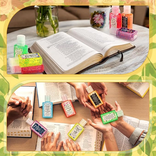 Frienda 24 Set Christian Hand Sanitizer Gift Religious Christian Gifts for Women Christmas Bible Verse Mini Hand Sanitizer Travel Size Bulk with Scripture for Church Teacher Coworker Xmas Party Favors
