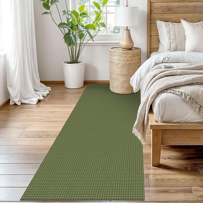 EARTHALL Woven Runner Rug 3x8 Ft Washable Runners for Hallways Wide Non Slip Rubber Backed Kitchen Runner Braided Indoor Floor Carpet for Entryway, Hallway, Kitchen, Bedroom, Green