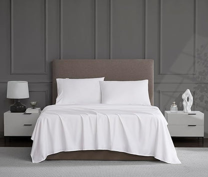 Linen Closet Queen Sheet Set – 4-Piece Cotton Blend, 1200 Thread Count Ultra Soft & Silky Sateen, Moisture Wicking, Wrinkle Resistant, Quick Dry, Deep Pocket up to 18", Durable & Easy Care, White