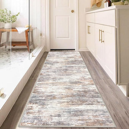 KOZYFLY 3x8 Ft Rug Modern Ombre Runner Rug for Hallway, Washable Kitchen Rugs Non-Slip Soft Striped Entryway Rug, Print Multi Grey Abstract Carpet for Laundry Nursery