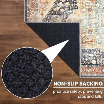 Keen Home Design 9x12 Rug - Machine Washable Area Rug with Non-Slip Backing, Ideal for Living Room, Dining Room, Bedroom - Vintage, Easy Clean, Durable, Low Pile Rug - (9' x 12')