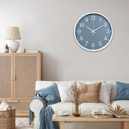 Wall Clocks Battery Operated 12 inch Modern Wall Clock,Silent Non Ticking Wall Clock for Living Room Bedroom Kitchen Office Classroom Decor (Gray White)