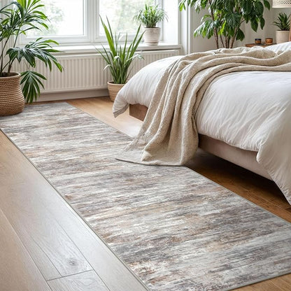 KOZYFLY Modern Abstract Hallway Runner Rug, 2x8 Kitchen Rugs Non-Slip Washable Soft Striped Kitchen Runner Rugs, Print Multi Grey Carpet Runner for Entryway Bathroom Laundry Room Foyer