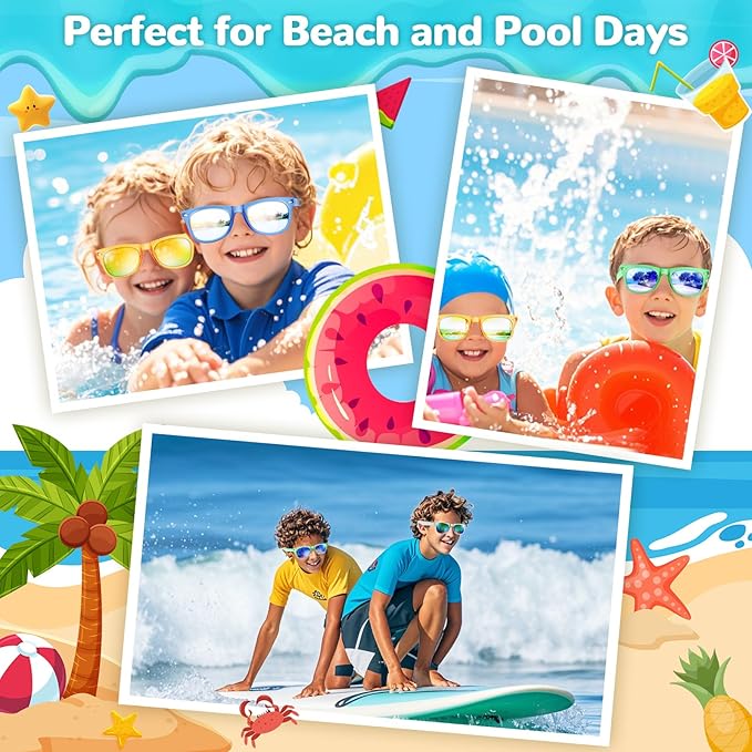 Party Favor Sunglasses for Kids, Boys Girls Age 3-8 Birthday Sunglass with UV 400 Protection, Neon Glasses for Valentines Easter Children Day Gifts, Summer Beach Goodie Bags Stuffers - 12 Packs