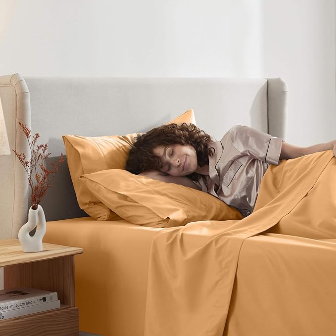 Nestl Twin Sheet Set - 1800 Ultra-Soft Microfiber Twin Bed Sheets - Double Brushed - Deep Pockets - Easy Fit - Extra Soft - 3 Piece Set - Bedding Sheets & Pillowcases (Twin, Light Orange)
