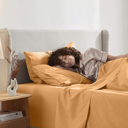 Nestl Twin Sheet Set - 1800 Ultra-Soft Microfiber Twin Bed Sheets - Double Brushed - Deep Pockets - Easy Fit - Extra Soft - 3 Piece Set - Bedding Sheets & Pillowcases (Twin, Light Orange)