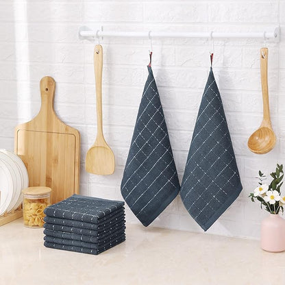 Mordimy 100% Cotton Terry Cloth Dish Cloths, Soft and Absorbent Checkered Dish Towels, Quick Drying Dish Rags for Washing Dishes, 6 Pack, 12 x 12 Inches, Grey