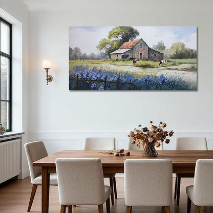 Ardemy Farmhouse Barn Canvas Wall Art for Living Room Large Farm Cow Pictures Paintings Wall Decor Vintage Artwork Bedroom Dining Room Home Office,48"x24"