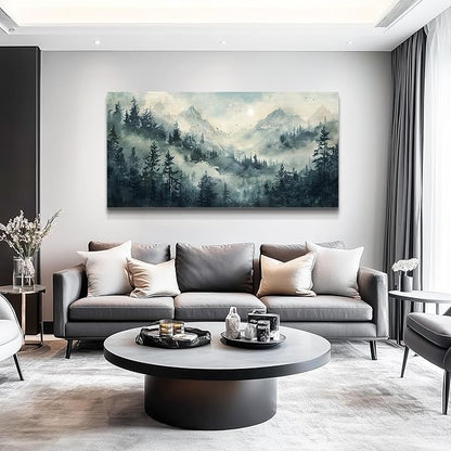 KELIYUAN Modern Large Canvas Print Wall Art Misty Forest Landscape Painting Home Decoration Natural Landscape Artwork Picture Living Room Bedroom Office Wall Decoration Ready To Hang 24x48 Inches