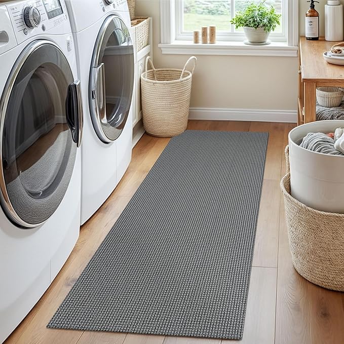 EARTHALL Woven Runner Rug 2x5 Ft Washable Runners for Hallways Cotton Non Slip Rubber Backed Kitchen Runner Braided Indoor Floor Carpet for Entryway, Hallway, Kitchen, Bedroom, Dark Gray