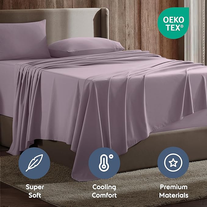 Nestl King Sheet Set - Luxury 1800 Ultra-Soft Microfiber King Bed Sheets - Double Brushed - Deep Pockets - Easy Fit - 4 Piece Set - Bedding Sheets & Pillowcases (King, Dusty Purple)