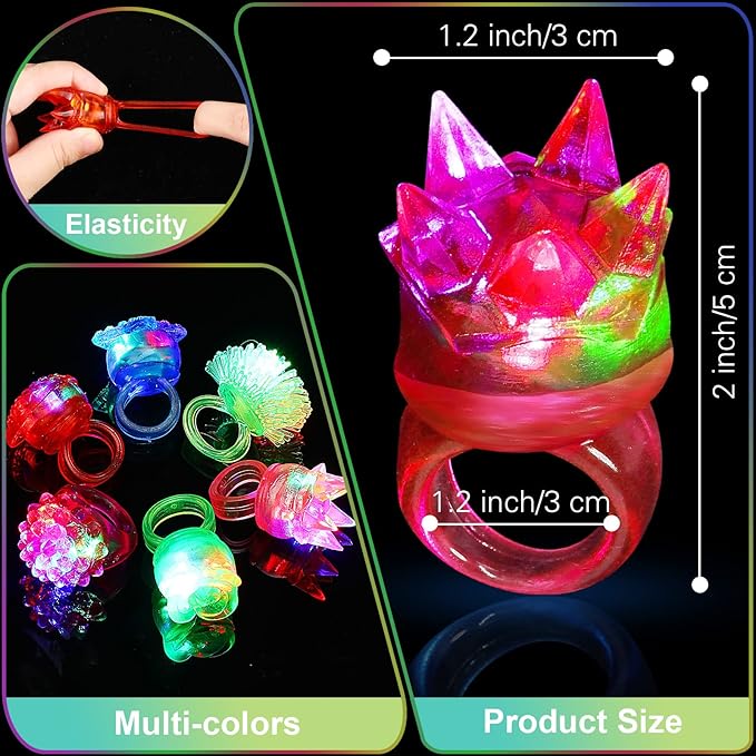 Vinsot 252 Pcs Light up Rings Party Favors LED Flashing Jelly Rings Bumpy Glow in the Dark Rubber Light Blinking Neon Rave Gift for Birthday, Goodie Bags Stuffers, Prizes