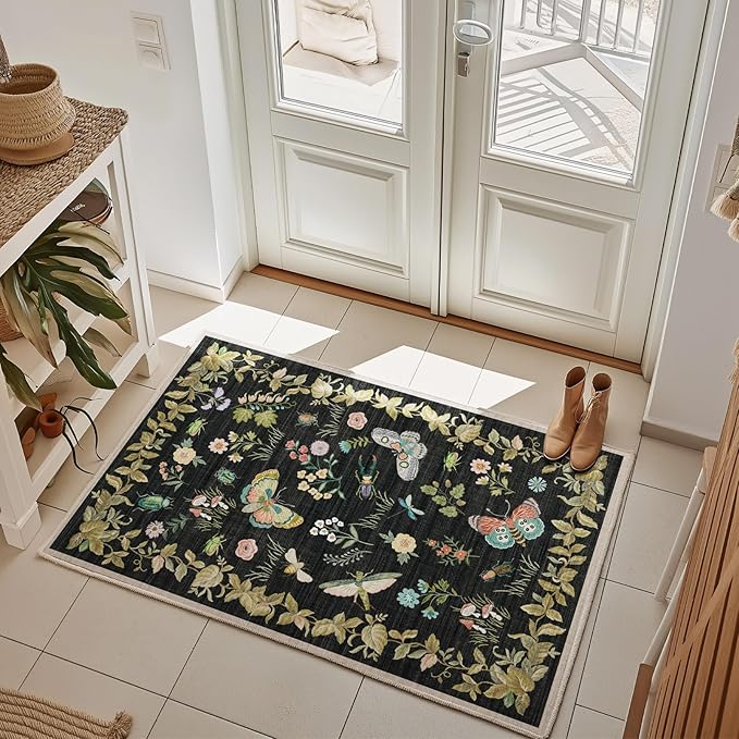 Washable Small Area Rugs for Entryway: 2x3 Throw Rug Door Mat Indoor Entrance Stain Resistant Non-Slip Low Pile Soft Carpets for Kitchen Front Door Indoor Entrance Entry Bedroom Bedside Farmhouse