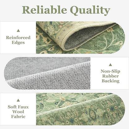 Sage Green Boho Hallway Runner 2x6, Low Pile Thin Entryway Runner 6ft, Kitchen Runner Rugs Non Skid Washable for Laundry Room Bedside Bathroom, Floral Moroccan Pattern with Opal Colors