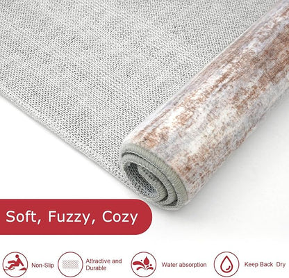 KOZYFLY Kitchen Runner Rug for Hallway Non-Slip Modern Abstract Runner Rug 2x5 Grey Brown, Washable Carpet Runner Laundry Room Mat with Soft Low Pile for Entryway Bathroom Bedroom Kitchen