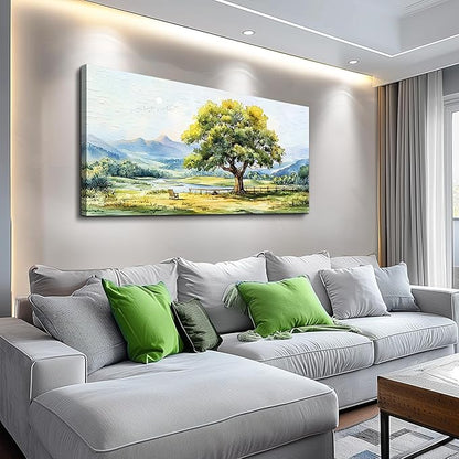 QIYILEXWART Canvas Wall Art For Living Room Wall Decor For Bedroom Office Wall Decoration Green Tree Landscape Painting Farmhouse Pictures Artwork Room Aesthetic Home Decor 20x40 In