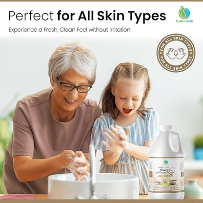AntiMicrobial Hand Soap 64 oz - Sweet Vanilla Gentle Foaming Liquid Hand Soap Refill Antibacterial - Moisturizing, Long Lasting Freshness & Safe for Skin