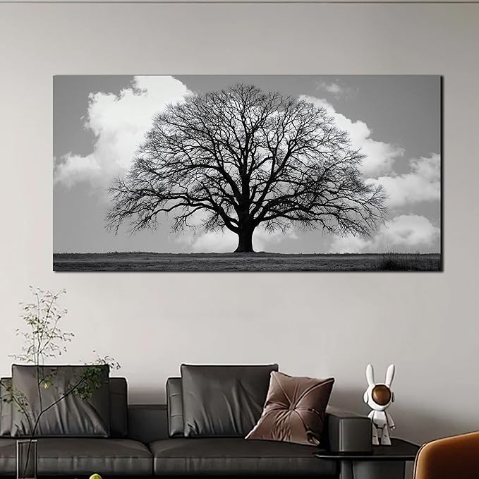 Trogonup Black and White Tree of Life Wall Art for Bedroom Modern Botanical Landscape Pictures for Living Room Office Canvas Prints Ready to Hang 24"x48"