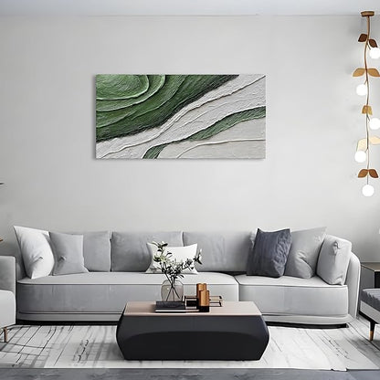 Art Hand-Painted Green Texture Oil Painting Modern Abstract Canvas Art Home Wall Decoration 24x48 inches