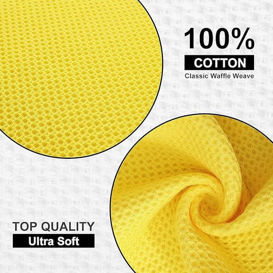 Kitinjoy 100% Cotton Kitchen Dish Cloths, 12 Pack Waffle Weave Ultra Soft Absorbent Dish Towels for Drying Dishes Quick Drying Kitchen Towels Dish Rags, 12 X 12 Inches, Yellow