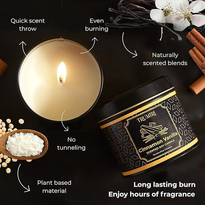Vanilla Candle with Cinnamon Strong Scented Soy Candel Natural Non Toxic Velas Aromáticas for Women Gift for Fall Christmas Holidays Pack of 1 5Oz Decorartive Travel Tin
