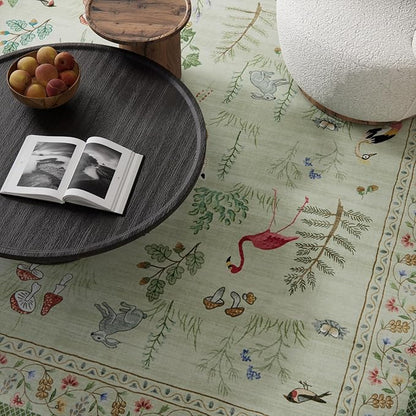 9x12 Area Rugs for Living Room: Washable Bedroom Rug Boho Vintage Rugs Stain Resistant Non Slip Low Pile Soft Lightweight Carpet for Kitchen Dining Room Farmhouse Nursery Kids Room